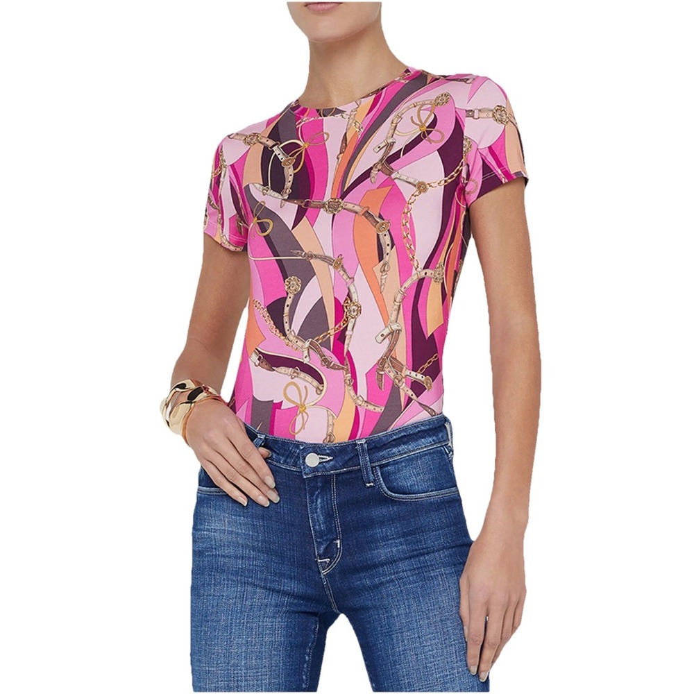 L'Agence T Shirt Women's XXS Pink Buckle Swirl Ressi Made In‎ USA NEW